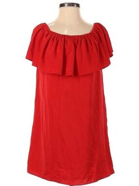 Red Off-Shoulder Ruffle Shift Dress
